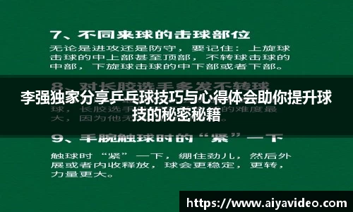 李强独家分享乒乓球技巧与心得体会助你提升球技的秘密秘籍